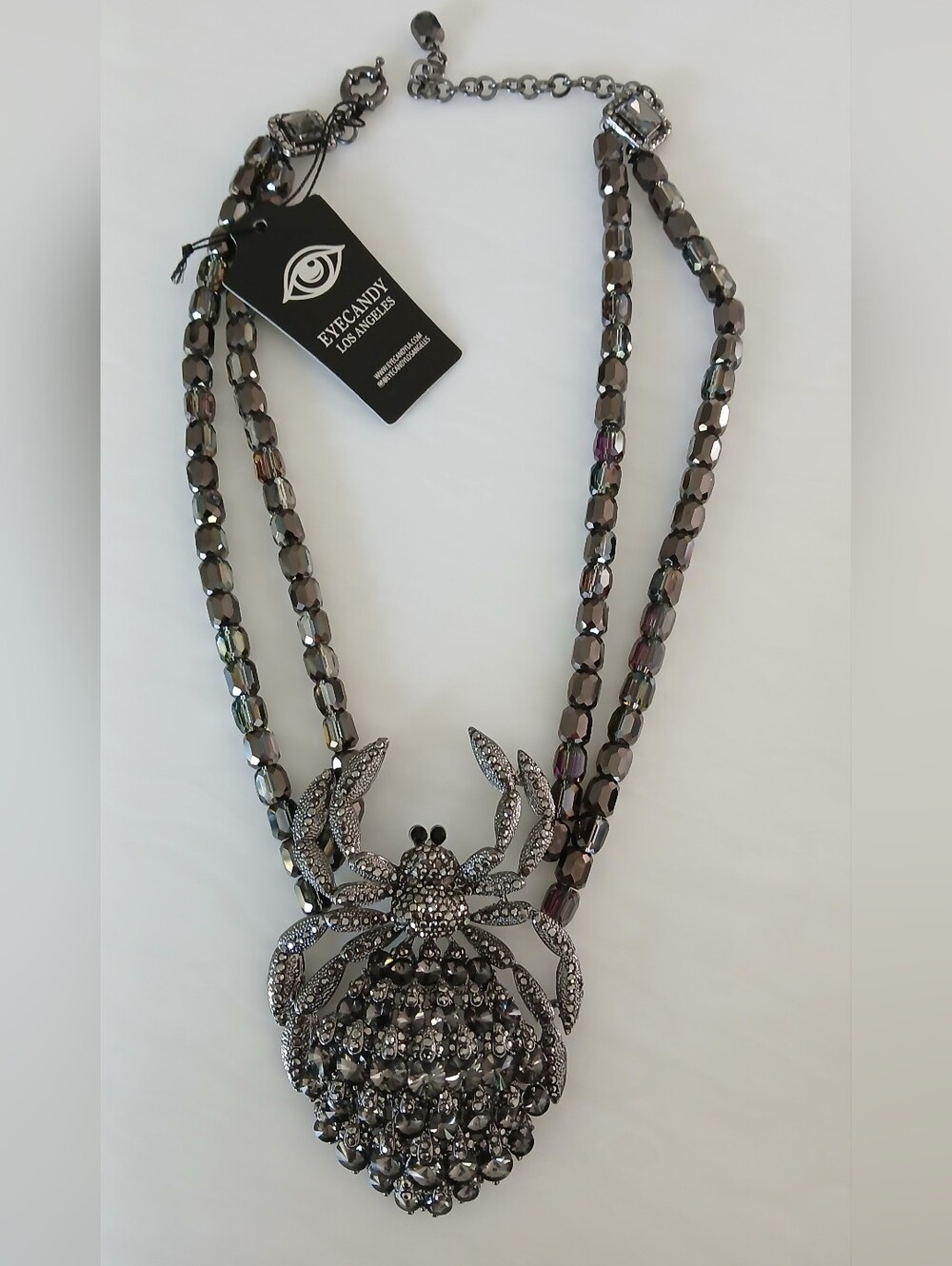 Eye Candy Los Angeles Statement Necklace – Black/Marcasite Spider Pendant